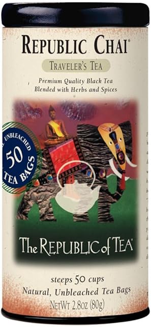 The Republic of Tea - Republic Chai Black Tea, Tin of 50 Tea Bags