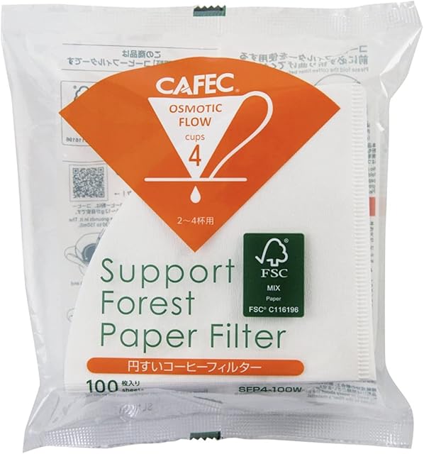 CAFEC SFP (Support Forest Paper) Filter Paper | Made in Japan | Cone-shaped V60 02 Style Universal 1 to 4 Cup | 100 sheets (CUP 4) SFP4-100W