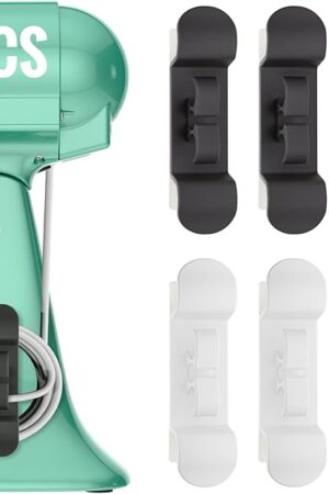 6PCS Cord Organizer for Appliances, Upgraded Kitchen Appliance Cord Wrap, Cord Holder Stick on Pressure Cooker, Coffee Maker, Air Fryer and Blender(3 Black + 3 White)