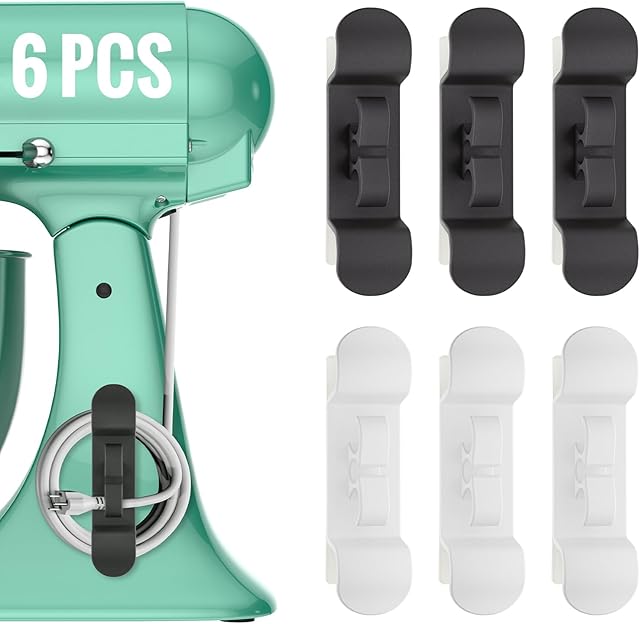 6PCS Cord Organizer for Appliances, Upgraded Kitchen Appliance Cord Wrap, Cord Holder Stick on Pressure Cooker, Coffee Maker, Air Fryer and Blender(3 Black + 3 White)