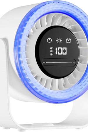Desk Fan, Touch Control LED Display Fan, Ultra Quiet 100 Speeds Strong Airflow, 6.22" Rechargeable Battery, RGB Night Light Wall-Mouted Design for Bedroom, Office, Bedside, Home