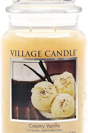 Village Candle Creamy Vanilla Large Glass Apothecary Jar, Scented Candle, 21.25 oz., Ivory