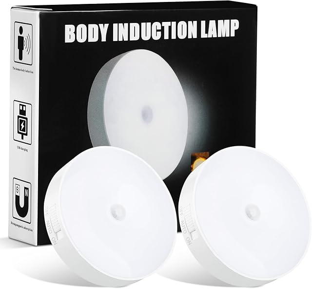 2 Pcs Magnetic Cruise Ship Motion Sensor Light with USB Cable LED Rechargeable Night Light Battery Nightlight Safe Cordless Night Light for Cruise Ship Cabin Hallway Bathroom, Warm White