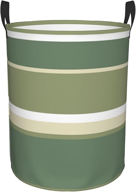 Large Laundry Basket, Olive Green Striped Laundry Hamper Bag 19.6" Collapsible Washing Bin With Handles for College Dorm, Family Essentials Storage