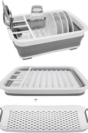 camper must haves dish drying rack Collapsible Dish Drying Rack Portable Dinnerware Drainer Organizer for Kitchen RV Campers Travel Trailers Space Saving Kitchen Storage Rack Tray (with Drainboard)