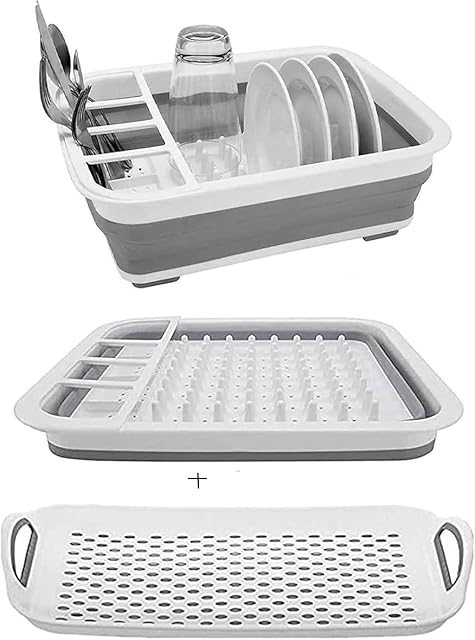 camper must haves dish drying rack Collapsible Dish Drying Rack Portable Dinnerware Drainer Organizer for Kitchen RV Campers Travel Trailers Space Saving Kitchen Storage Rack Tray (with Drainboard)