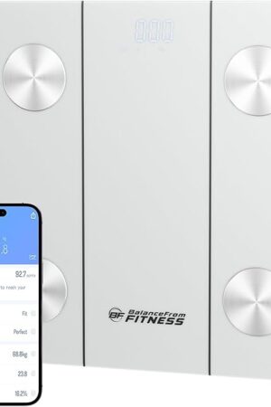 BalanceFrom Smart Scale for Body Weight Digital Bathroom Bluetooth BMI Body Fat Scale with 12 Body Composition Analyzer, Tempered Glass Weighing Scale LED Display Sync with Apps, 400lbs