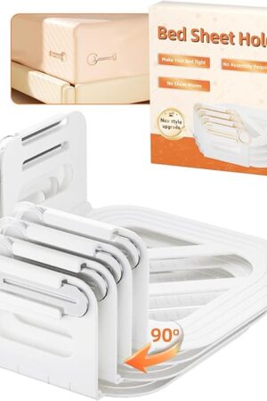 Bed Sheet Holders for Corners, Fitted Sheet Holders Keep Sheets Firm & Tight, No More Loose Sheets, Fits Mattresses, Easy Installation(White), Set of 4
