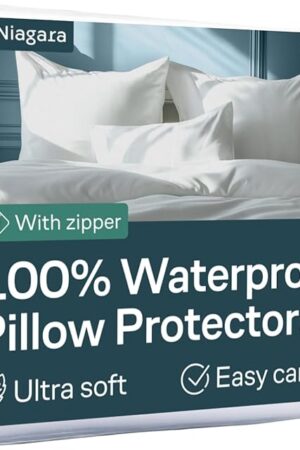 Anti-Allergy 100% Waterproof Pillow Protectors - Standard Size 20x26 Inches 4-Pack, Dust Mite & Bed Bug Proof Zippered Covers, White