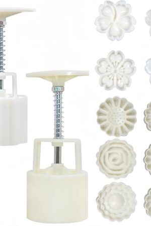 2 Pack Moon Cake Mold,50g Moon Cake Press Mould Maker Hand Printed Flower Cutter Baking Tools with 10 Stamps