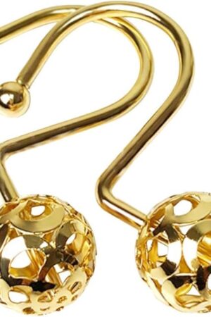 Chictie Gold Shower Curtain Hooks Rings,Set of 12 Brass Decorative Bling Metal Rustproof Shower Hangers Rings for Bathroom Curtains Rods Hollow Ball Design