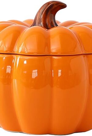 Dutch Oven Pot with Lid, Pumpkin Pottery Dessert Saucepan, Mini Baking Dish Cute Pumpkin Bowl, Covered Dutch Oven Ceramic Stockpot, Pumpkins-Shaped Casserole (Orange)