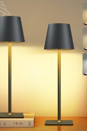 2 Pack Rechargeable Table Lamp - Cordless LED Lamp with 6000mAh Battery Operated LED Desk Lamp, Portable Table Light Outdoor for Dinner Patio Restaurant Bar Bedroom Coffee Shop Night Light(Black)