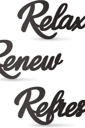 3 Pieces Bathroom Decor Wooden Bathroom Sign Relax Renew Refresh Sign (black)