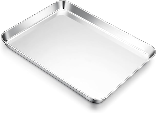 E-far Cookie Sheet for Baking, 18?x13? Stainless Steel Baking Sheet Pan for Oven, Large Non Toxic Metal Baking Tray for Cake Cookies, Healthy & Rust Free, Mirror Finish & Dishwasher Safe, 1 Pack