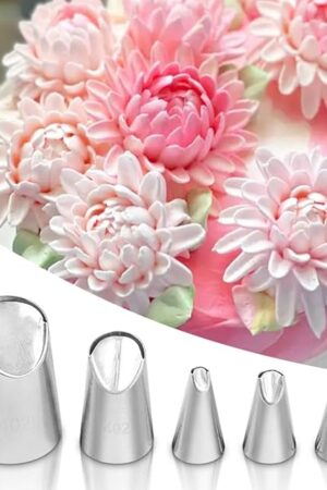 5 Pieces Rose Flower Piping Tips Set Cake Decorating Tips Icing Piping Nozzles Set Cupcake Decorating Kit Cupcake Pastry Tool