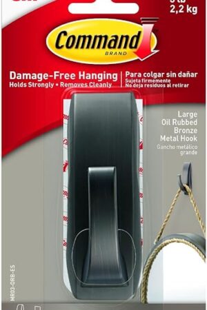 Command Large Modern Reflections Metal Hook, Holds up to 5 lb, Oil Rubbed Bronze, 1 Wall Hook with 2 Command Strips, Damage Free Hanging Hooks for Hanging Decorations in Living Spaces