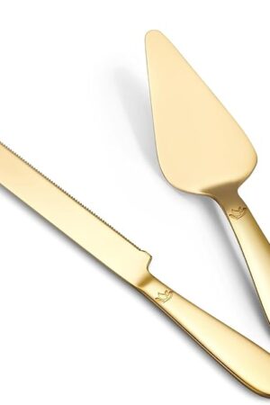 Cake Cutting Set for Wedding - Extended Cake Knife and Server Set Thickened Stainless Steel 13.0" Cake Cutter 10.49" Pie Spatula Great for Birthday Anniversary Christmas Gift 2 Pcs Gold