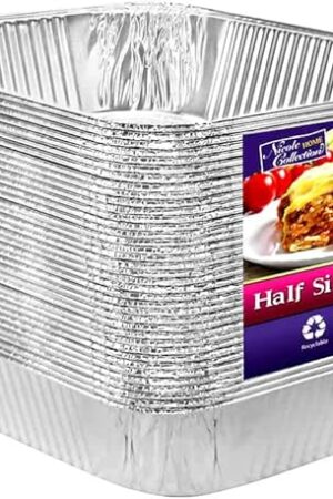 Aluminum Pans Half Size, 9X13, Extra Heavy Duty Disposable Foil Pans For Baking (30 Pack) Roasting & Chafing, Deep Tin Foil Bakeware, Steam Table Tray, Cookware, Food Prepping, Cake & Oven Pan