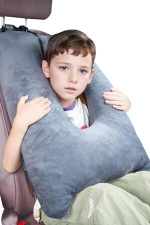 Car Pillow for Kids, Memory Foam Travel Pillow for Car and Adults, Kid Travel Pillow for Sleeping on Road Trip, Small Body Pillow for Kids (Grey)