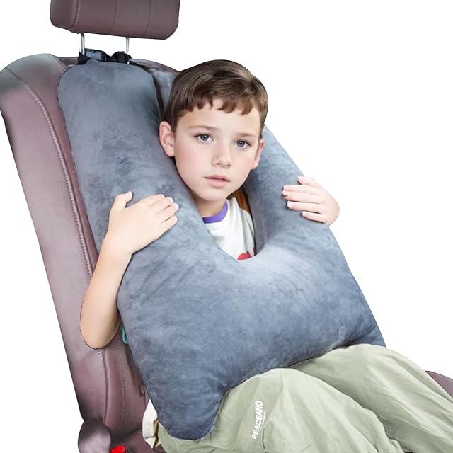 Car Pillow for Kids, Memory Foam Travel Pillow for Car and Adults, Kid Travel Pillow for Sleeping on Road Trip, Small Body Pillow for Kids (Grey)