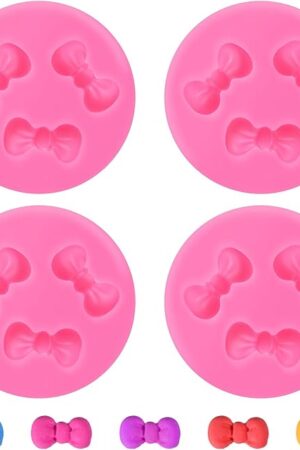 4 PCS Bows Chocolate Molds Mini Cute Bow Silicone Chocolate Fondant Molds Sugar Candy Cake Pop Bow Craft Molds for Cupcake Cake Candy Chocolate Sugarcraft Pudding DIY Decoration
