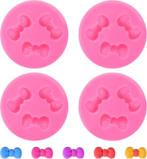 4 PCS Bows Chocolate Molds Mini Cute Bow Silicone Chocolate Fondant Molds Sugar Candy Cake Pop Bow Craft Molds for Cupcake Cake Candy Chocolate Sugarcraft Pudding DIY Decoration