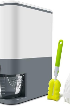 22-25 Lbs Rice Dispenser, Large Cereal Dry Food Storage Containers with Measuring Cup,BPA-Free Household for Kitchen Pantry Organization-Grey