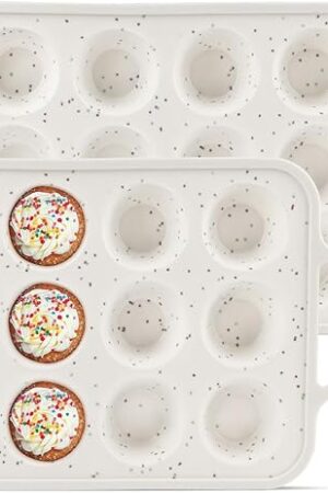 2Pack Silicone Muffin Pan For Baking With Metal Reinforced Frame, 12 Cup Nonstick Cupcake Pan, BPA Free Silicone Mini Muffin Pan, Cupcake Baking Pan Molds for Oven With Silicone Brush（Small Size）