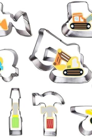 Construction Cookie Cutter Set-3 Inches-9 Piece- Excavator Digger Bulldozer Dump Truck Hammer Wrench Construction Tools Cutters Molds for Kids Construction Themed Party