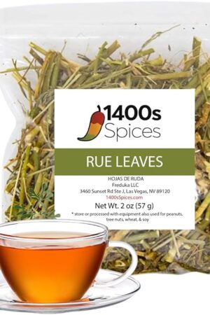 2oz Rue Herb Dried Leaves and Stalks, Ruda Seca en Hojas y Ramas by 1400s Spices