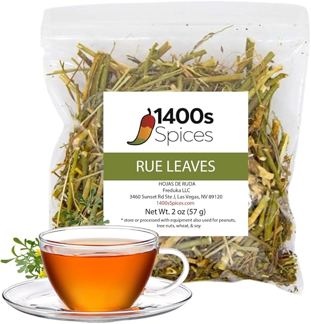 2oz Rue Herb Dried Leaves and Stalks, Ruda Seca en Hojas y Ramas by 1400s Spices