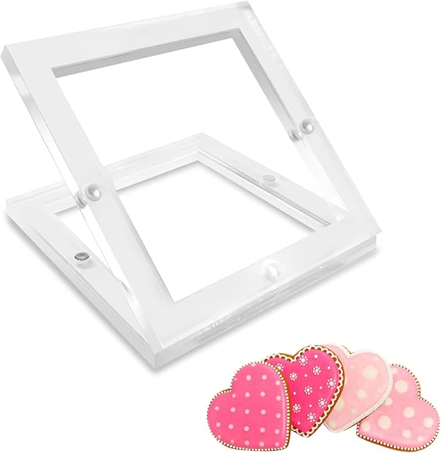 Acrylic Cookie Stencil Holder, 6x6 in Magnetic Cookie Stencil Frame for Royal Icing Sugar Cookie Stenciling Airbrushing, Acrylic Cooking Decorating Tool, Stencils Helper