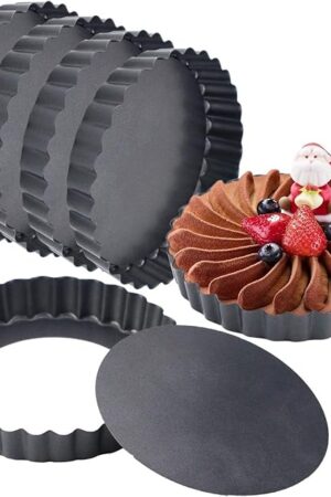 6 Pack 5 Inch Mini Tart Pans with Removable Bottom, Nonstick Round Quiche Pan Heavy Duty Fluted Sides for Tartlets, Mousse Cakes, Dessert Baking