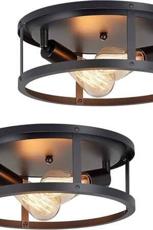 13 inch Black Flush Mount Ceiling Light Fixture,2-Light Hallway Light fixtures Ceiling,Light Fixtures Ceiling Mount for Kitchen,Farmhouse,Bedroom (2 Pack)