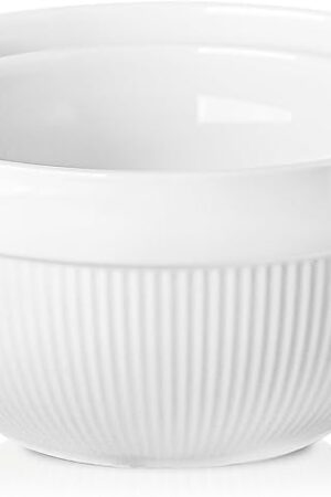 Ceramic Large Mixing Bowls for Kitchen, Set of 2 Big Serving Bowls for Cooking, Popcorn, Salad, Soup, Baking, Dough Bread Making Bowl, 10 inch + 8 inch, White