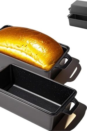 9x5 Inch Cast Iron Loaf Pan with Lid - 2 Piece Set | Even Heat Distribution Bread Baking Pan for Homemade Bread, Cake, Meatloaf| Oven/Stove Safe | Heavy-Duty Non-Stick Pans for Kitchen