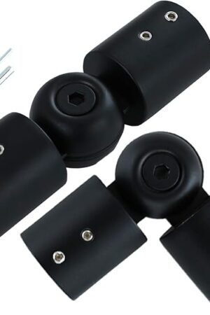 Window Corner Curtain Rod Connector Set of 2, Adjustable Curtains Rods Connector for Bay Windows Blinds with 1 inch Black Color Metal