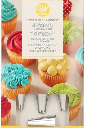Wilton Cupcake Decorating Set, Piping Bags And Tips Set Steel Icing Tips With Plastic Decorating Bags, Piping Tips Set Icing Bags And Tips Set, 12-Piece