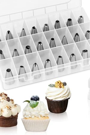 24 Piece Piping Tips Set, Icing Piping Nozzles with Storage Box, Stainless Steel Nozzles Tip for Cake Decorating