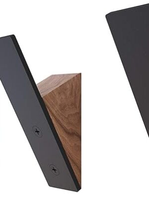 Black Walnut Wood Wall Coat Hook Rack Set of 3, Black Metal Hat Hangers for Wall
