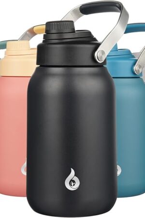 BJPKPK Stainless Steel Insulated Water Bottles 64oz Water Jug BPA Free Spout Lid Black