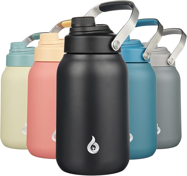 BJPKPK Stainless Steel Insulated Water Bottles 64oz Water Jug BPA Free Spout Lid Black