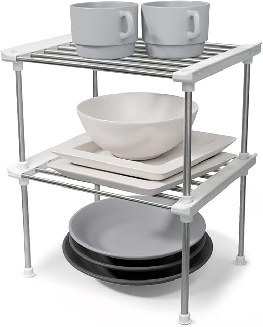 Carrotez Cabinet Organizer Shelf Set of 2 Kitchen Counter Shelves 9.8 x 7.8 x 6.1 White