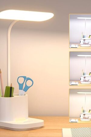 YOUKOYI LED Desk Lamps for Home Office, Rechargeable Battery Operated Desk Lamp with Touch Control, Stepless Dimming, 3 Color Modes, Pen Holder and Night Light- Gooseneck Desk light for Study, Reading