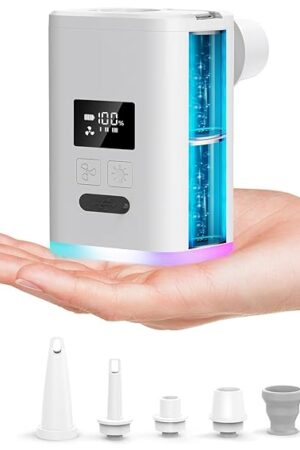 Air Pump for Inflatables Mini Air Mattress Pump Portable Electric Air Pump for Pool Floats,Swimming Rings, Sleeping Pads, Vacuum Storage Bags 5X with 5000mAh Battery & Light