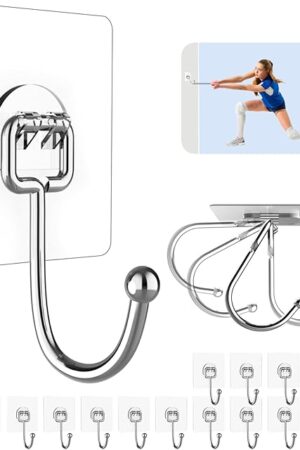 20 Pack Large Adhesive Hooks for Hanging Heavy Duty 44 lb(Max), Self Adhesive Sticky Hooks Waterproof Stainless Steel Wall Hook for Home Bathroom Shower Kitchen Outdoor Utility Hooks