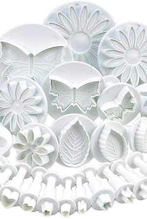 33 Piece Fondant Cake Cookie Plunger Cutter Sugarcraft Flower Leaf Butterfly Heart Shape Decorating Mold DIY Tools