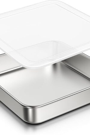 8 x 8-Inch Baking Pan with lid, 304 Stainless Steel Square Cake Pan, Commercial Grade Bakeware for Cakes Brownies Casseroles, Thicker Rectangle Sheet Cake Pans, Non-toxic & Heavy Duty &Dishwasher Safe