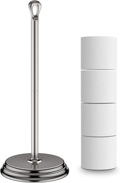 Toilet Paper Holder with Rustproof, Metal Free Standing Toilet Paper Stand Storage for Bathroom, Tissue Paper Roll Holder for Bathroom Accessories (Brushed Nickel)